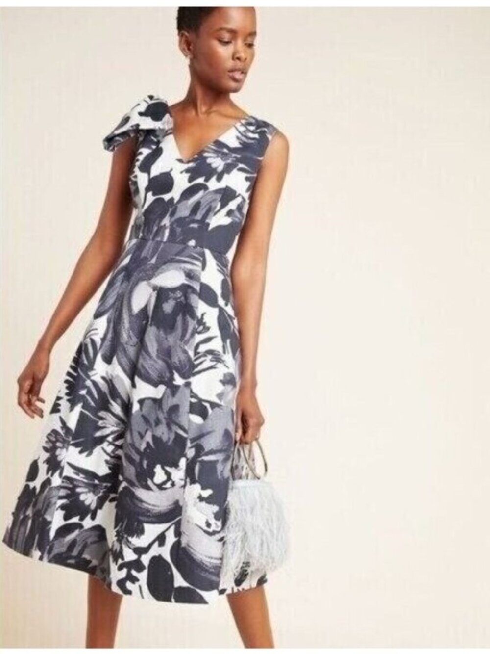 Anthropologie Hope For Flowers Hermosa Midi Dress Gray Black Size 10